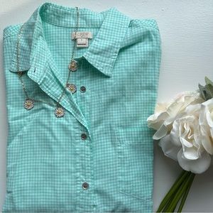 J.Crew Perfect Shirt in Tiny Gingham check (green and white)